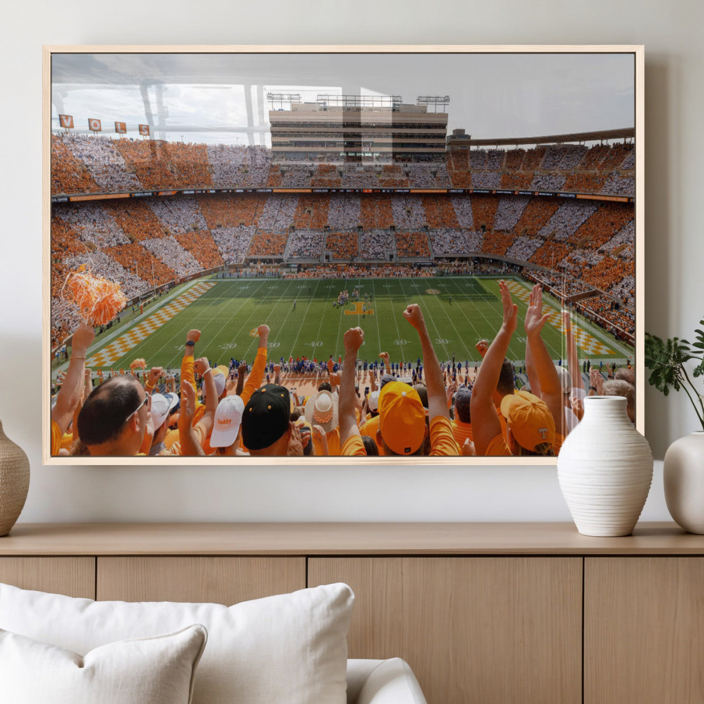 76011417-MGV-FP-36X24-3P_Natural-Tennessee Volunteers Wall Art – Neyland Stadium Checkerboard Crowd Canvas Print, Vols Football Game Day Fan Perspective Sports