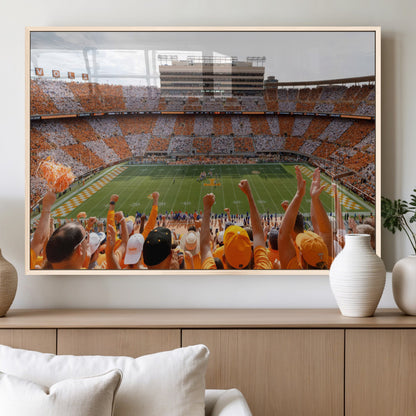 76011417-MGV-FP-36X24-3P_Natural-Tennessee Volunteers Wall Art – Neyland Stadium Checkerboard Crowd Canvas Print, Vols Football Game Day Fan Perspective Sports