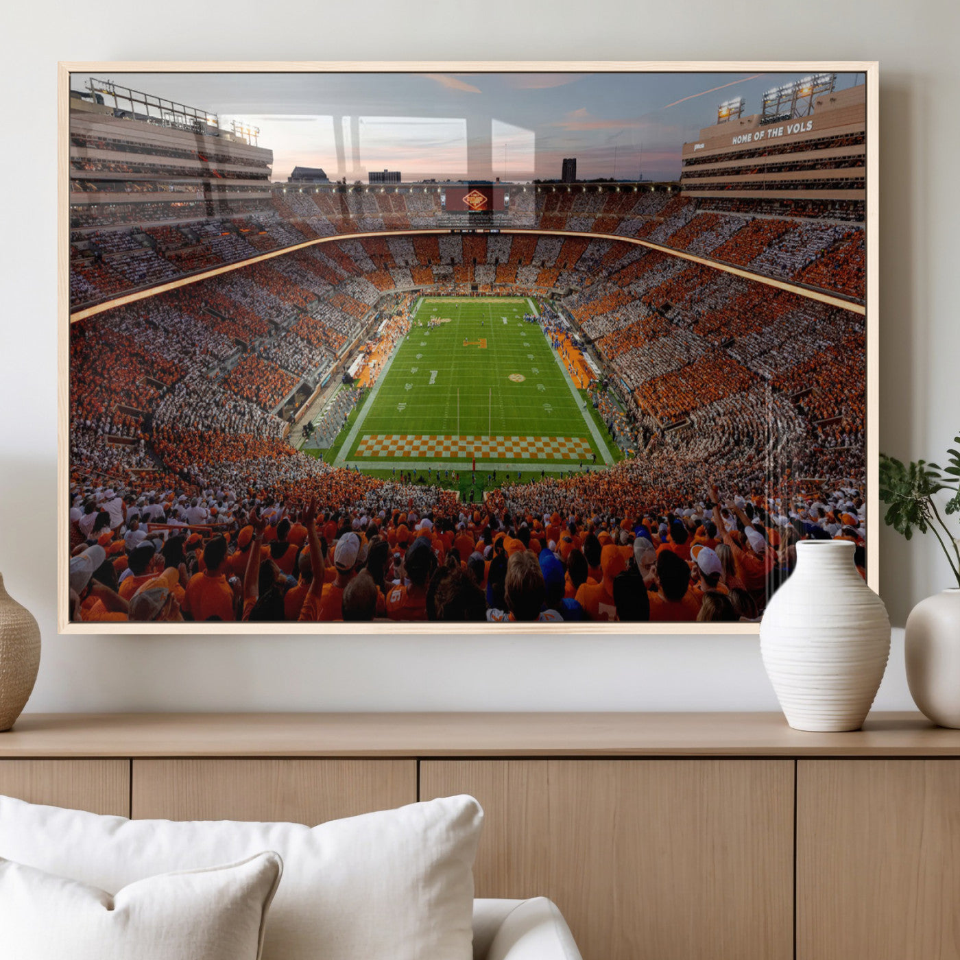 37160229-MGV-FP-36X24-3P_Natural-Tennessee Volunteers Wall Art – Neyland Stadium Sunset Checkerboard Game Canvas Print, Vols Football Panorama Sports Decor