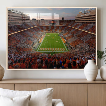 37160229-MGV-FP-36X24-3P_Natural-Tennessee Volunteers Wall Art – Neyland Stadium Sunset Checkerboard Game Canvas Print, Vols Football Panorama Sports Decor