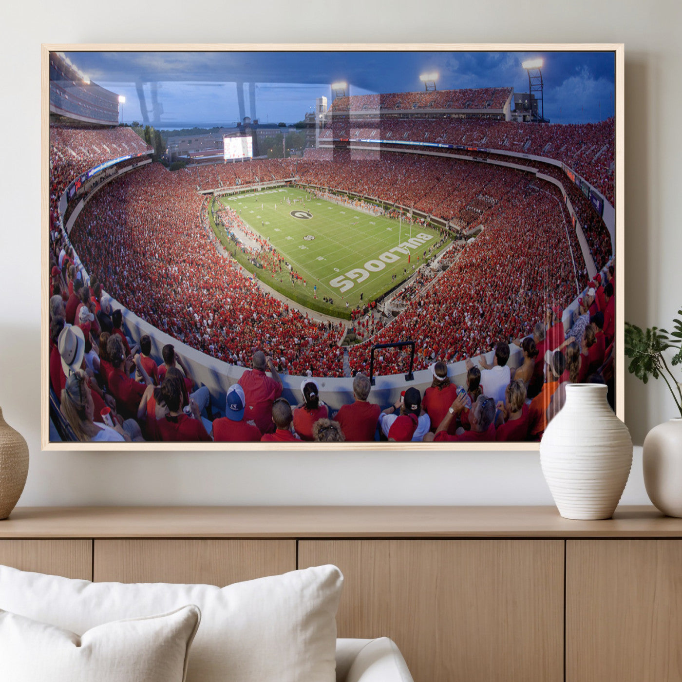 10244378-MGV-FP-36X24-3P_Natural-Sanford Stadium Wall Art – Panoramic Georgia Bulldogs Day Game Football Canvas Print, Game Day Crowd Sports Decor for Office, Man