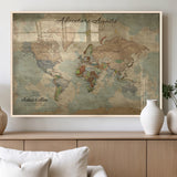 62500285-MGV-FP-36X24-3P_Natural-Personalized World Map Wall Art – Rustic Watercolor Adventure Awaits Travel Map with Custom Couple Names, Vintage Wall Decor for
