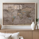 93226713-MGV-FP-36X24-3P_Natural-Personalized World Map Wall Art – Adventure Awaits Rustic Earth-Tone Travel Map with Custom Names, Vintage Wall Decor for Couples,