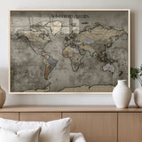 72658967-MGV-FP-36X24-3P_Natural-Personalized World Map Wall Art – Adventure Awaits Rustic Sepia Travel Map with Custom Names, Vintage Wall Decor for Couples, Home