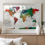 95876117-MGV-FP-36X24-3P_Natural-Personalized World Map Wall Art – Colorful Watercolor Travel Map with Custom Names, Romantic Wall Decor for Couples, Wedding or