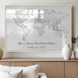 43438578-MGV-FP-36X24-3P_Natural-Personalized World Map Wall Art – Black and White Minimal Travel Map with Custom Names, Elegant Wall Decor for Couples, Wedding or