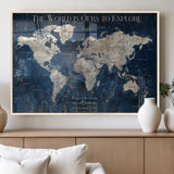 16933330-MGV-FP-36X24-3P_Natural-Personalized World Map Wall Art – Navy Blue Vintage Travel Map with Custom Names, Anniversary Gift for Couples Romantic Adventure