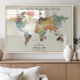 10311652-MGV-FP-36X24-3P_Natural-Personalized World Map Wall Art - Watercolor Travel Map with Custom Names Minimalist Design for Couples&Families - Decor for Home,
