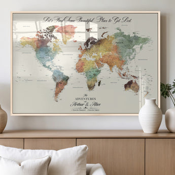 10311652-MGV-FP-36X24-3P_Natural-Personalized World Map Wall Art - Watercolor Travel Map with Custom Names Minimalist Design for Couples&Families - Decor for Home,