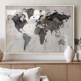 MGV-FP-36X24-3P - World Map Wall Art Canvas Print, Framed Rustic Map Art Picture Print, Antique Map Perfect Rustic Explorer Decor Artwork