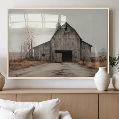 90499-MGV-FP-36X24-3P_Natural-Old Barn Wall Art Canvas Print, Framed Rustic Barn Art Picture Print, Abandoned Farm Perfect Rustic Farmhouse Decor Artwork