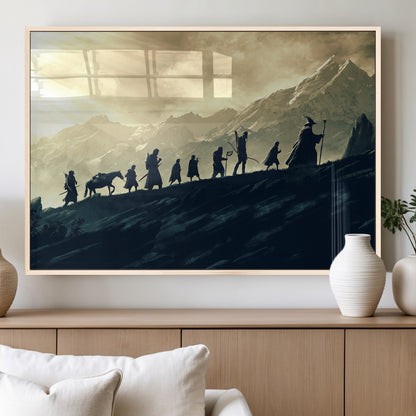 76547-MGV-FP-36X24-3P_Natural-Fellowship Journey Wall Art Canvas Print, Framed LOTR Art Picture Print, Middle Earth Perfect Tolkien Fantasy Decor Artwork