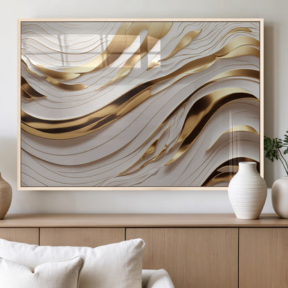 41237-MGV-FP-36X24-3P_Natural-Gold Waves Wall Art Canvas Print, Framed Elegant Flow Art Picture Print, Luxury Layers Perfect Minimal Luxe Decor Artwork
