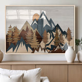 80300-MGV-FP-36X24-3P_Natural-Geometric Mountains Wall Art Canvas Print, Framed Stylized Trees Art Picture Print, Graphic Forest Perfect Rustic Abstract Decor