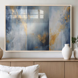 41836-MGV-FP-36X24-3P_Natural-Abstract Gold Wall Art Canvas Print, Framed Blue Layers Art Picture Print, Elegant Cloud Perfect Elegant Minimalist Decor Artwork
