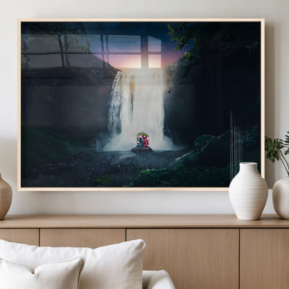 56359-MGV-FP-60X30-3P_Natural-Lilo Stitch Wall Art Canvas Print, Framed Stitch Angel Art Picture Print, Cartoon Waterfall Perfect Tropical Fantasy Decor Artwork
