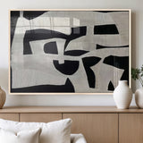 33714-MGV-FP-36X24-3P_Natural-Monochrome Design Wall Art Canvas Print, Framed Modern Linework Art Picture Print, Textured Shapes Perfect Monochrome Modern Decor