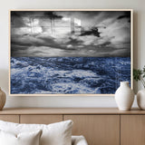 91043-MGV-FP-36X24-3P_Natural-Stormy Ocean Wall Art Canvas Print, Framed Moody Seascape Art Picture Print, Monochrome Sea Perfect Coastal Drama Decor Artwork