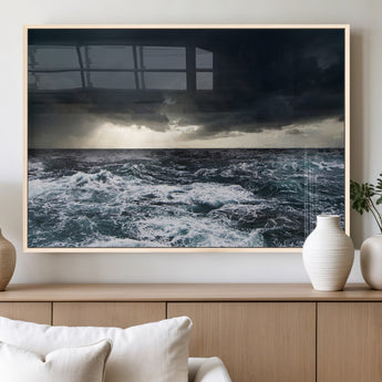 51359-MGV-FP-60X30-3P_Natural-Stormy Ocean Wall Art Canvas Print, Framed Moody Seascape Art Picture Print, Ocean Storm Perfect Dramatic Coastal Decor Artwork