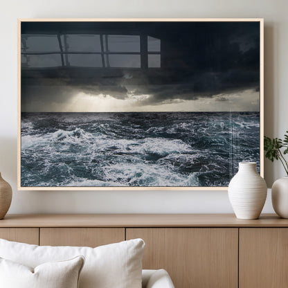 51359-MGV-FP-60X30-3P_Natural-Stormy Ocean Wall Art Canvas Print, Framed Moody Seascape Art Picture Print, Ocean Storm Perfect Dramatic Coastal Decor Artwork