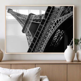 89033-MGV-FP-36X24-3P_Natural-Eiffel Tower Wall Art – Dramatic Black and White Architectural Canvas Print, Modern Paris Decor for Office, Living Room or