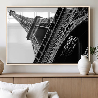 89033-MGV-FP-36X24-3P_Natural-Eiffel Tower Wall Art – Dramatic Black and White Architectural Canvas Print, Modern Paris Decor for Office, Living Room or