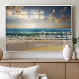 13139-MGV-FP-36X24-3P_White-Sunrise Beach Wall Art – Ocean Waves and Golden Sand Canvas Print, Coastal Home Decor for Living Room, Bedroom, or Office