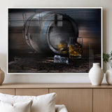78049-MGV-FP-36X24-3P_White-Whiskey Barrel Wall Art – Rustic Whiskey Barrel and Glass with Ice Canvas Print, Classic Bar or Lounge Decor for Home, Office, or