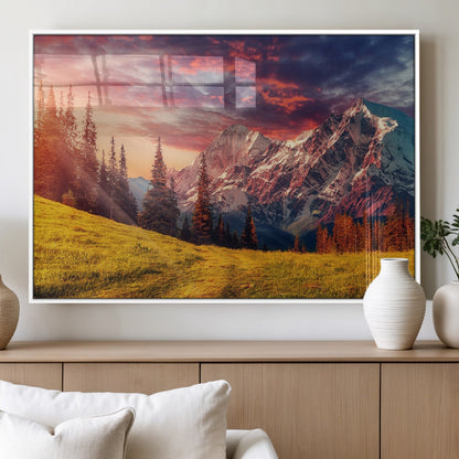 83947-MGV-FP-36X24-3P_White-Sunset Mountain Landscape Wall Art – Panoramic Alpine Meadow and Snow Capped Peaks Canvas Print, Nature Scenic Decor for Home,