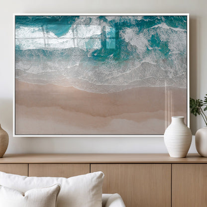 39236-MGV-FP-36X24-3P_White-Ocean Beach Wall Art – Aerial View of Waves and Sand Canvas Print, Coastal Home Decor for Living Room, Bedroom, Office or Beach