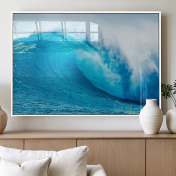 13117-MGV-FP-36X24-3P_White-Ocean Wave Wall Art – Dynamic Blue Surf Canvas Print, Coastal Beach Decor for Living Room, Bathroom, Office, or Beach House