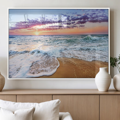 53006-MGV-FP-36X24-3P_White-Ocean Beach Sunset Wall Art – Vibrant Seascape Canvas Print, Coastal Home Decor for Living Room, Bedroom, Office or Beach House