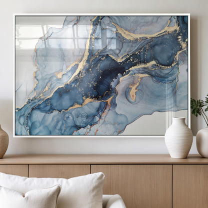 33782-MGV-FP-36X24-3P_White-Abstract Marble Wall Art – Blue & Gold Fluid Painting Canvas Print, Modern Home Decor for Living Room, Bedroom or Office