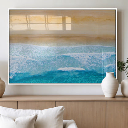 43046-MGV-FP-36X24-3P_White-Aerial Beach Wall Art – Serene Ocean Waves & Sandy Shore Canvas Print, Coastal Home Decor for Living Room, Bedroom or Office