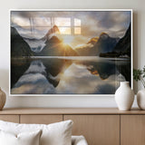78842-MGV-FP-36X24-3P_White-Sunrise Mountain Reflection Wall Art – Stunning Nature Landscape Canvas Print for Home, Office, Living Room or Relaxing Space