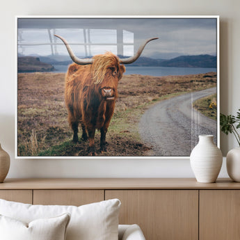 56121-MGV-FP-36X24-3P_White-Rustic Highland Cow Wall Art – Panoramic Nature Canvas Print, Perfect Decor for Home, Office, Living Room or Man Cave