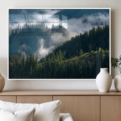 55972-MGV-FP-36X24-3P_White-Whispering Pines Wall Art – Panoramic Misty Forest Canvas Print, Serene Nature Decor for Home, Office or Cabin Retreat