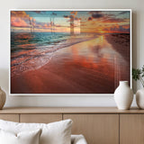 77723-MGV-FP-60X30-3P_White-Sunset Beach Wall Art – Vibrant Ocean Waves and Golden Horizon Canvas Print, Coastal Seascape Photography Home Decor