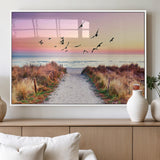 54411-MGV-FP-36X24-3P_White-Coastal Path Sunrise Wall Art – Serene Ocean Canvas Print, Beach Landscape Decor for Living Room, Bedroom or Office, Peaceful