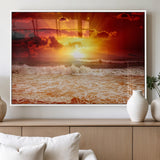 60211-MGV-FP-36X24-3P_White-Fiery Sunset Ocean Waves Canvas Print – Vibrant Red & Orange Coastal Wall Art, Dramatic Seascape Decor