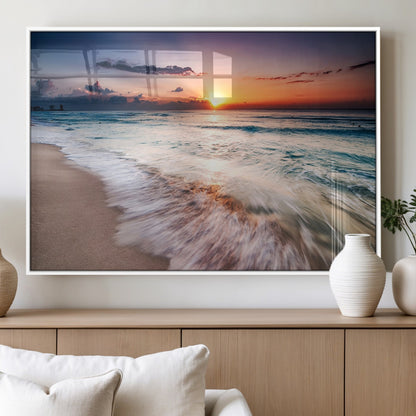 99906-MGV-FP-60X30-3P_White-Morning Tide Canvas Print – Soft Sunrise Ocean Waves Wall Art, Coastal Serenity Decor for Home & Office