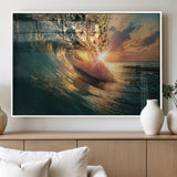 55359-MGV-FP-60X30-3P_White-Radiant Ocean Wave Wall Art – Panoramic Surf Canvas Print, Vibrant Sunset Beach Decor for Home, Office or Man Cave