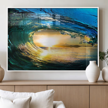 19378-MGV-FP-60X30-3P_White-Ocean Wave Sunset Wall Art – Vibrant Surf and Golden Horizon Canvas Print, Coastal Seascape Photography for Living Room, Bedroom,
