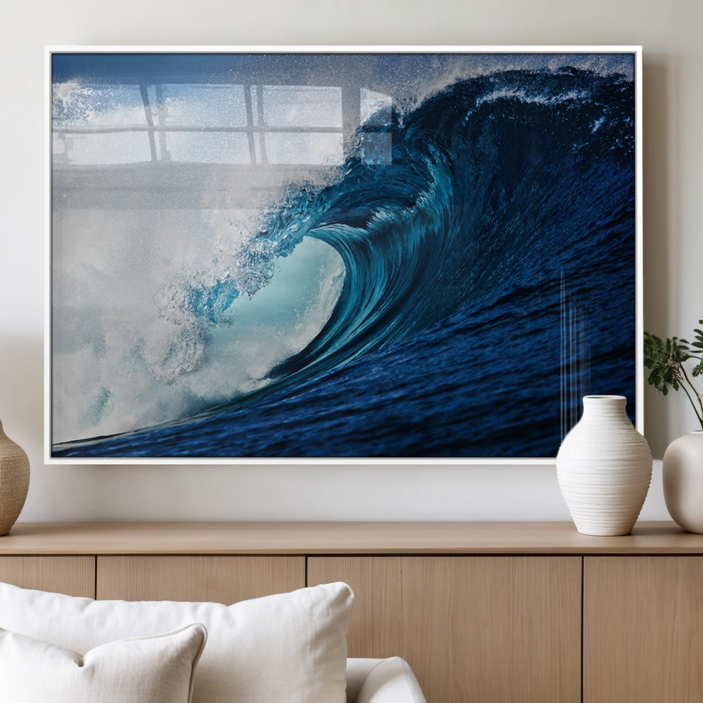 89502-MGV-FP-60X30-3P_White-Powerful Ocean Wave Wall Art – Panoramic Blue Sea Wave Canvas Print, Coastal Surf Photography Artwork for Living Room, Bedroom, or