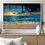 88985-MGV-FP-60X30-3P_White-Ocean Sunset Wall Art – Tranquil Beach Waves Canvas Print, Coastal Seascape Decor for Living Room or Office