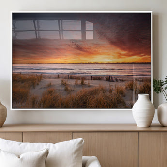 90176-MGV-FP-60X30-3P_White-Beach Sunset Wall Art – Coastal Sand Dune Canvas Print with Ocean Waves and Dramatic Sky, Seaside Landscape Decor for Living Room