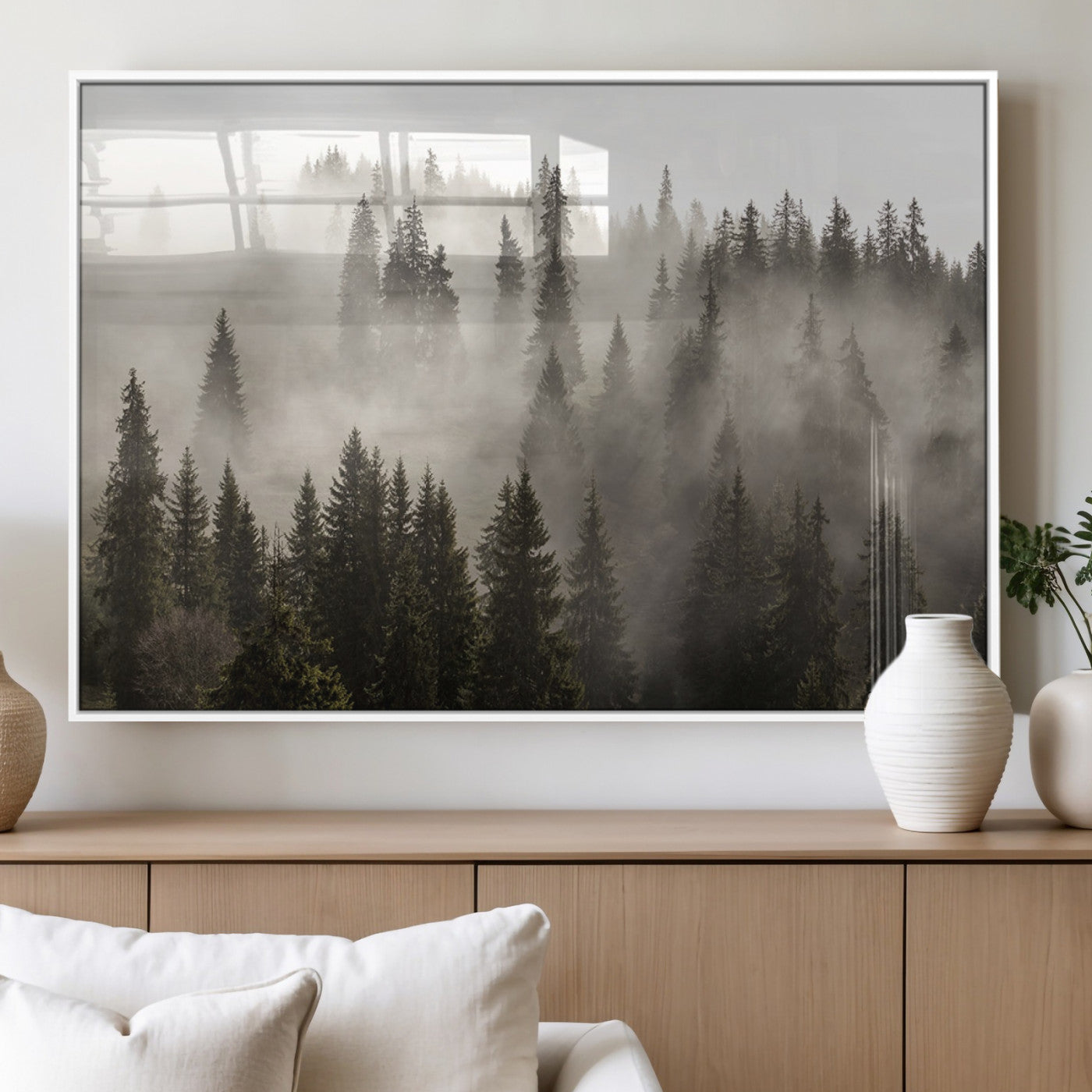 62862-MGV-FP-60X30-3P_White-Misty Forest Wall Art – Tranquil Pine Tree Canvas Print with Mountain Fog, Nature Landscape Artwork for Living Room, Bedroom, or