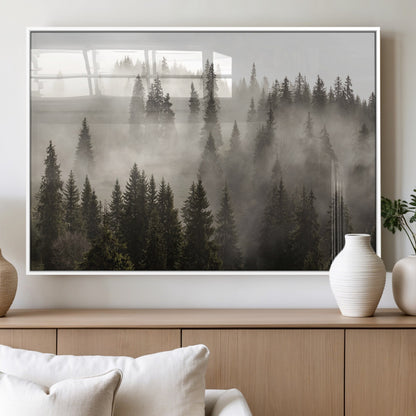 62862-MGV-FP-60X30-3P_White-Misty Forest Wall Art – Tranquil Pine Tree Canvas Print with Mountain Fog, Nature Landscape Artwork for Living Room, Bedroom, or
