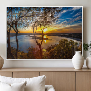 66839-MGV-FP-60X30-3P_White-Lake Sunset Wall Art – Golden Hour Canvas Print with Trees and Water Reflection, Scenic Landscape Photography for Living Room,