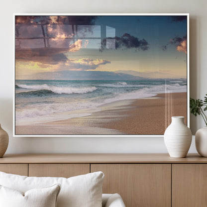 42253-MGV-FP-60X30-3P_White-Serene Beach Waves Wall Art – Tranquil Ocean Horizon Canvas Print, Coastal Seascape Decor for Living Room or Office Wall